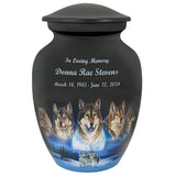 Five Wolves Moon Medium Cremation Urn - Tribute Wreath Option™ - Medallion Name Plate Option