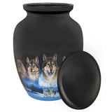 Five Wolves Moon Medium Cremation Urn - Tribute Wreath Option™ - Medallion Name Plate Option