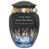Five Wolves Moon Medium Cremation Urn - Tribute Wreath Option™ - Medallion Name Plate Option
