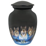 Five Wolves Moon Medium Cremation Urn - Tribute Wreath Option™ - Medallion Name Plate Option
