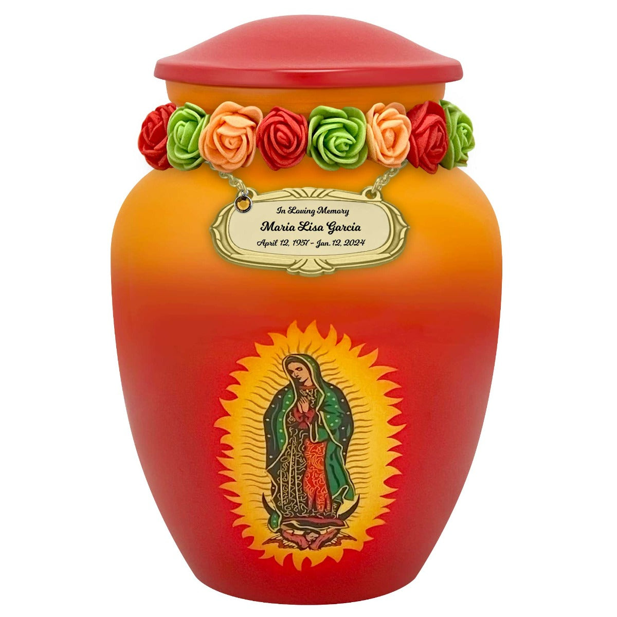 Guadalupe Medium Cremation Urn - Tribute Wreath Option™ - Medallion Name Plate Option