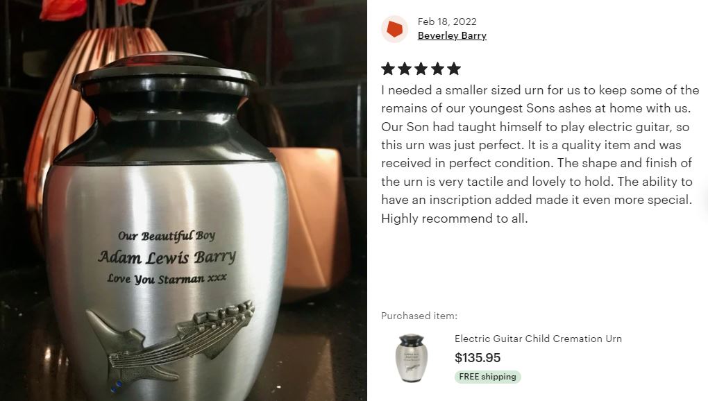 Electric Guitar Child Cremation Urn