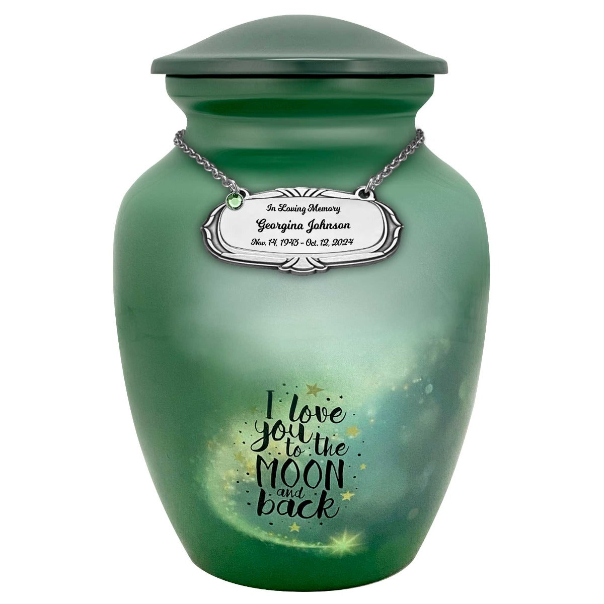 I Love You To The Moon And Back Medium Cremation Urn - Tribute Wreath™ Option - Pro Sand Carved Engraving