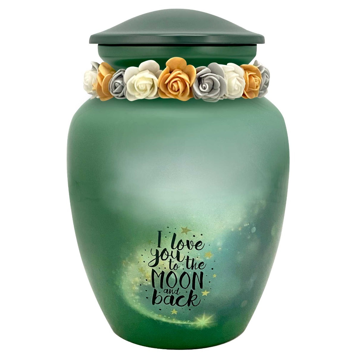 I Love You To The Moon And Back Medium Cremation Urn - Tribute Wreath™ Option - Pro Sand Carved Engraving