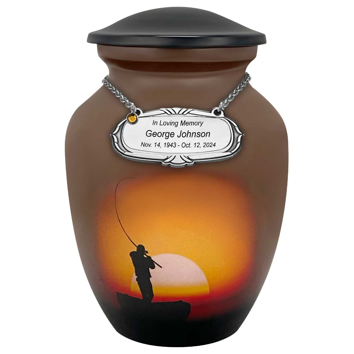 Lake Fishing Medium Cremation Urn - Tribute Wreath™ Option - Pro Sand Carved Engraving