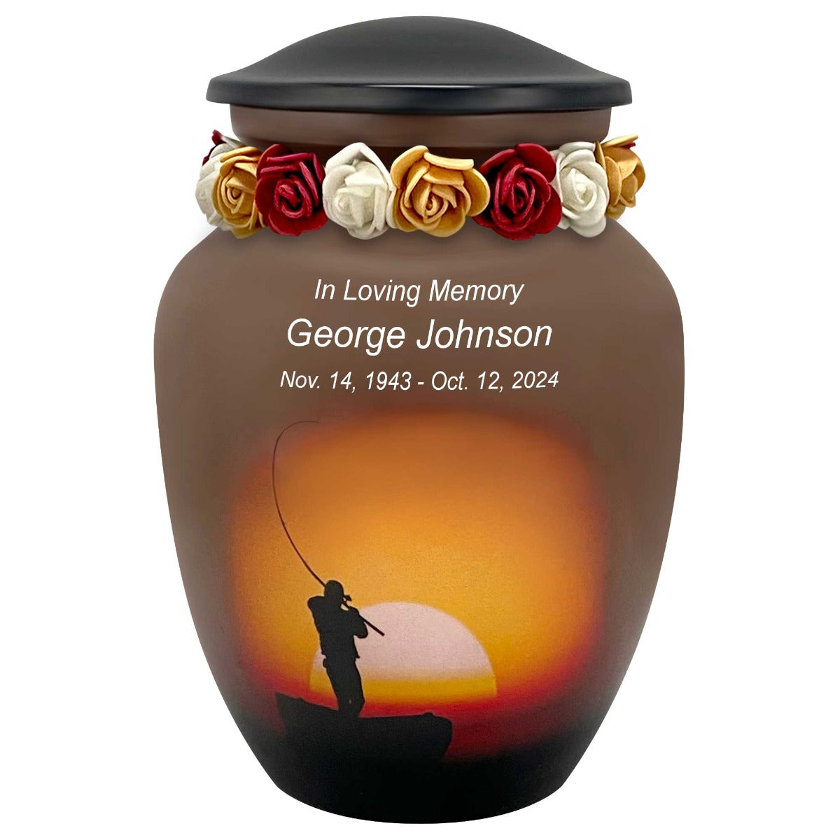Lake Fishing Medium Cremation Urn - Tribute Wreath™ Option - Pro Sand Carved Engraving