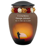 Lake Fishing Medium Cremation Urn - Tribute Wreath™ Option - Pro Sand Carved Engraving