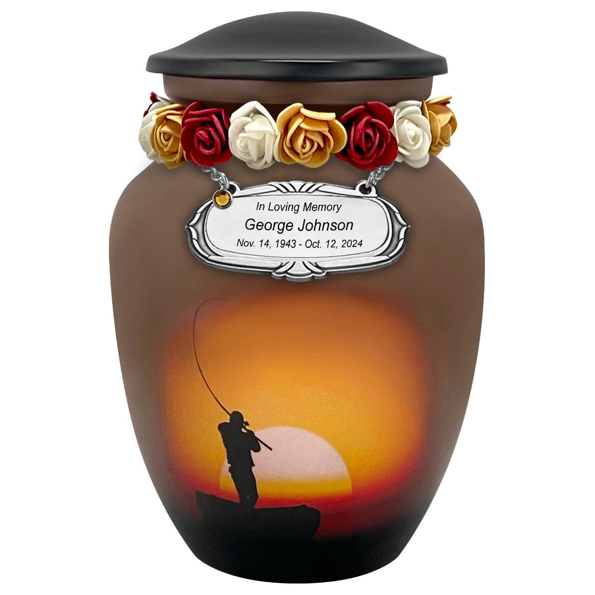 Lake Fishing Medium Cremation Urn - Tribute Wreath™ Option - Pro Sand Carved Engraving