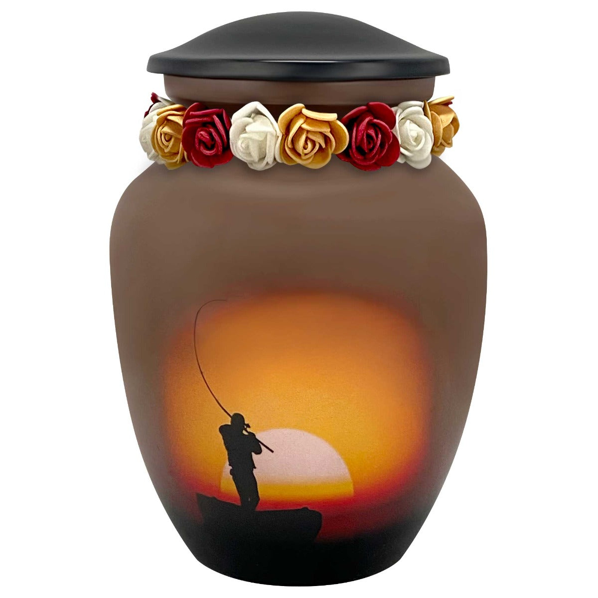 Lake Fishing Medium Cremation Urn - Tribute Wreath™ Option - Pro Sand Carved Engraving
