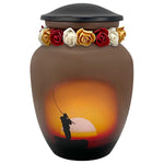 Lake Fishing Medium Cremation Urn - Tribute Wreath™ Option - Pro Sand Carved Engraving
