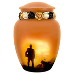 Motorcycle Rider Silhouette Medium Urn - Tribute Wreath Option™ - Pro Sand Carved Engraving
