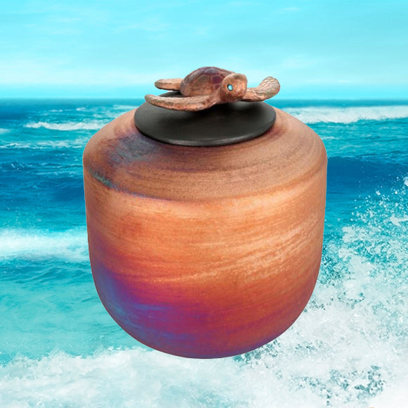 Sea Turtle Raku Adult Cremation Urn - Personalization Option