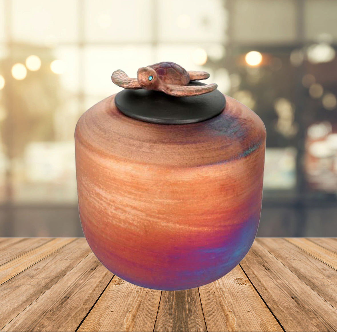 Sea Turtle Raku Adult Cremation Urn - Personalization Option