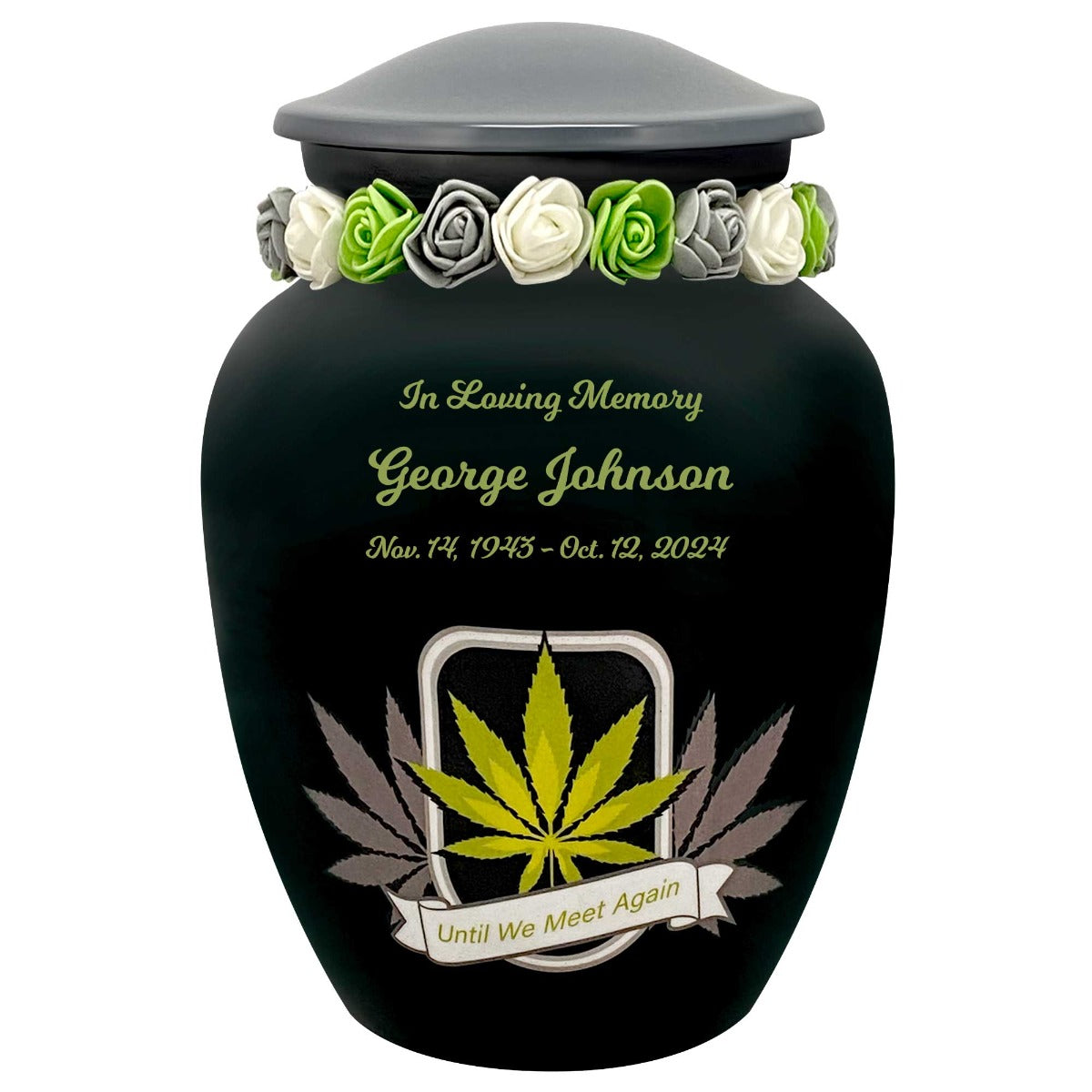 Until We Meet Again Marijuana Medium Cremation Urn - Tribute Wreath™ Option - Pro Sand Carved Engraving