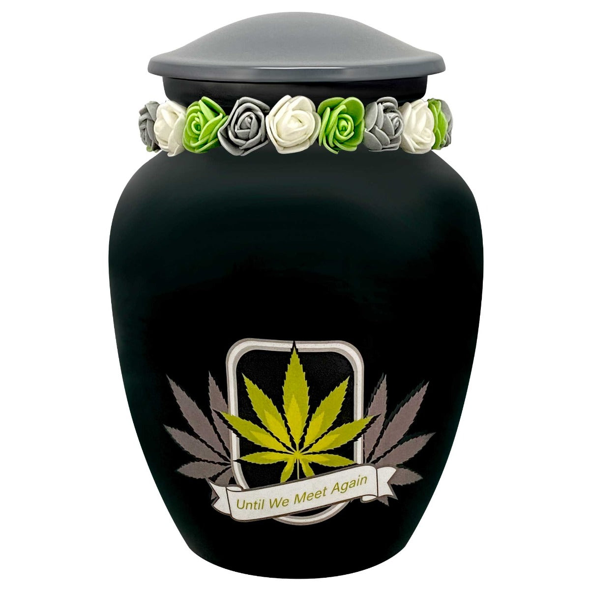 Until We Meet Again Marijuana Medium Cremation Urn - Tribute Wreath™ Option - Pro Sand Carved Engraving