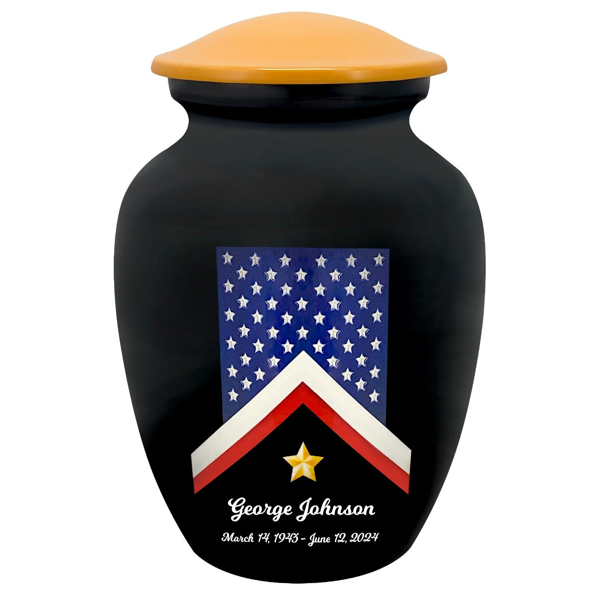 Veteran Flag Medium Cremation Urn - Tribute Wreath™ Option - Pro Sand Carved Engraving