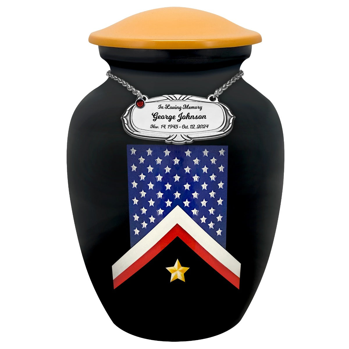 Veteran Flag Medium Cremation Urn - Tribute Wreath™ Option - Pro Sand Carved Engraving