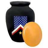 Veteran Flag Medium Cremation Urn - Tribute Wreath™ Option - Pro Sand Carved Engraving