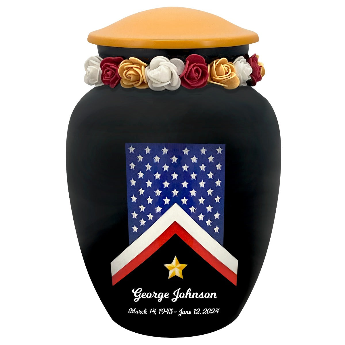 Veteran Flag Medium Cremation Urn - Tribute Wreath™ Option - Pro Sand Carved Engraving