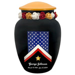 Veteran Flag Medium Cremation Urn - Tribute Wreath™ Option - Pro Sand Carved Engraving