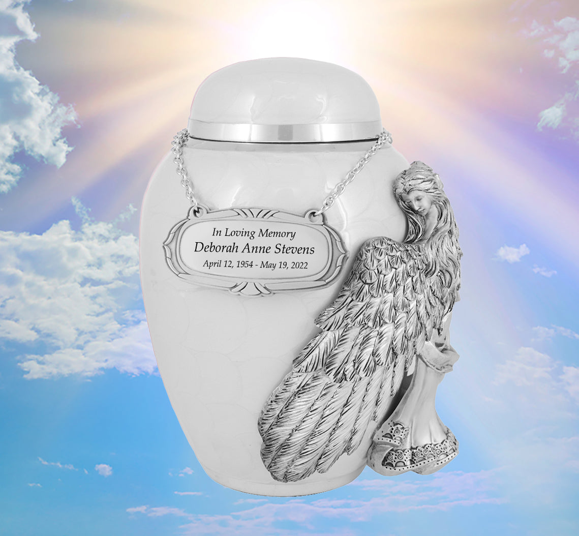 Medium Wings of an Angel White Urn - Pro Laser Engraving