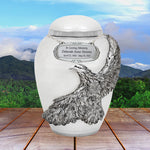 Medium On Eagle's Wings White Urn - Pro Laser Engraving