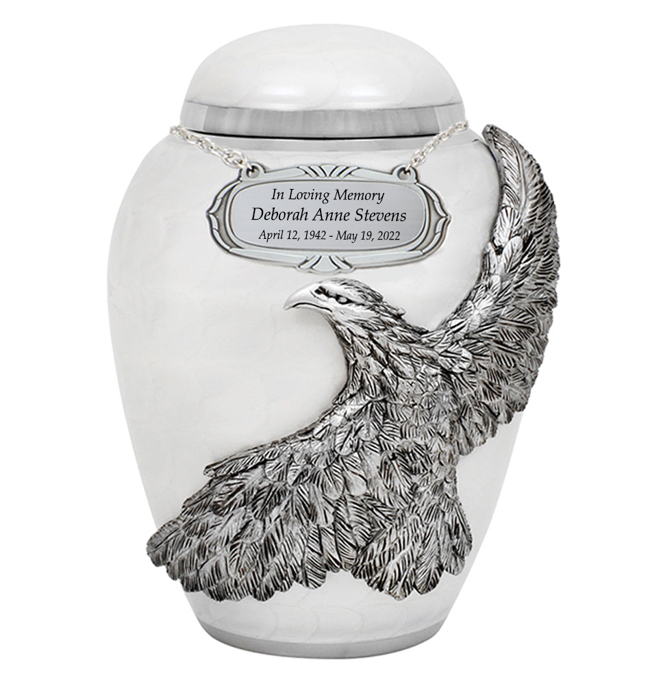 Medium On Eagle's Wings White Urn - Pro Laser Engraving