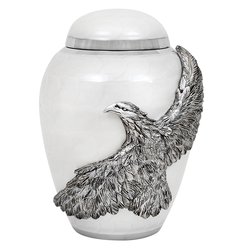Child On Eagle's Wings White Urn - Pro Laser Engraving