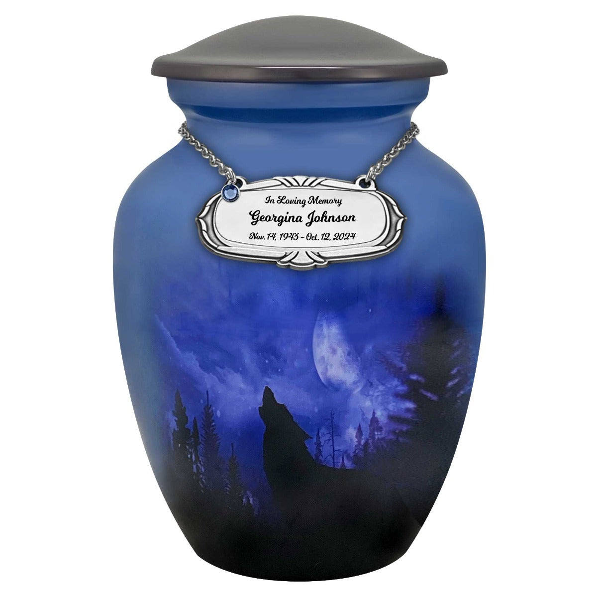 Winter Wolf Moon Medium Cremation Urn - Tribute Wreath™ Option - Pro Sand Carved Engraving