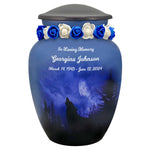 Winter Wolf Moon Medium Cremation Urn - Tribute Wreath™ Option - Pro Sand Carved Engraving