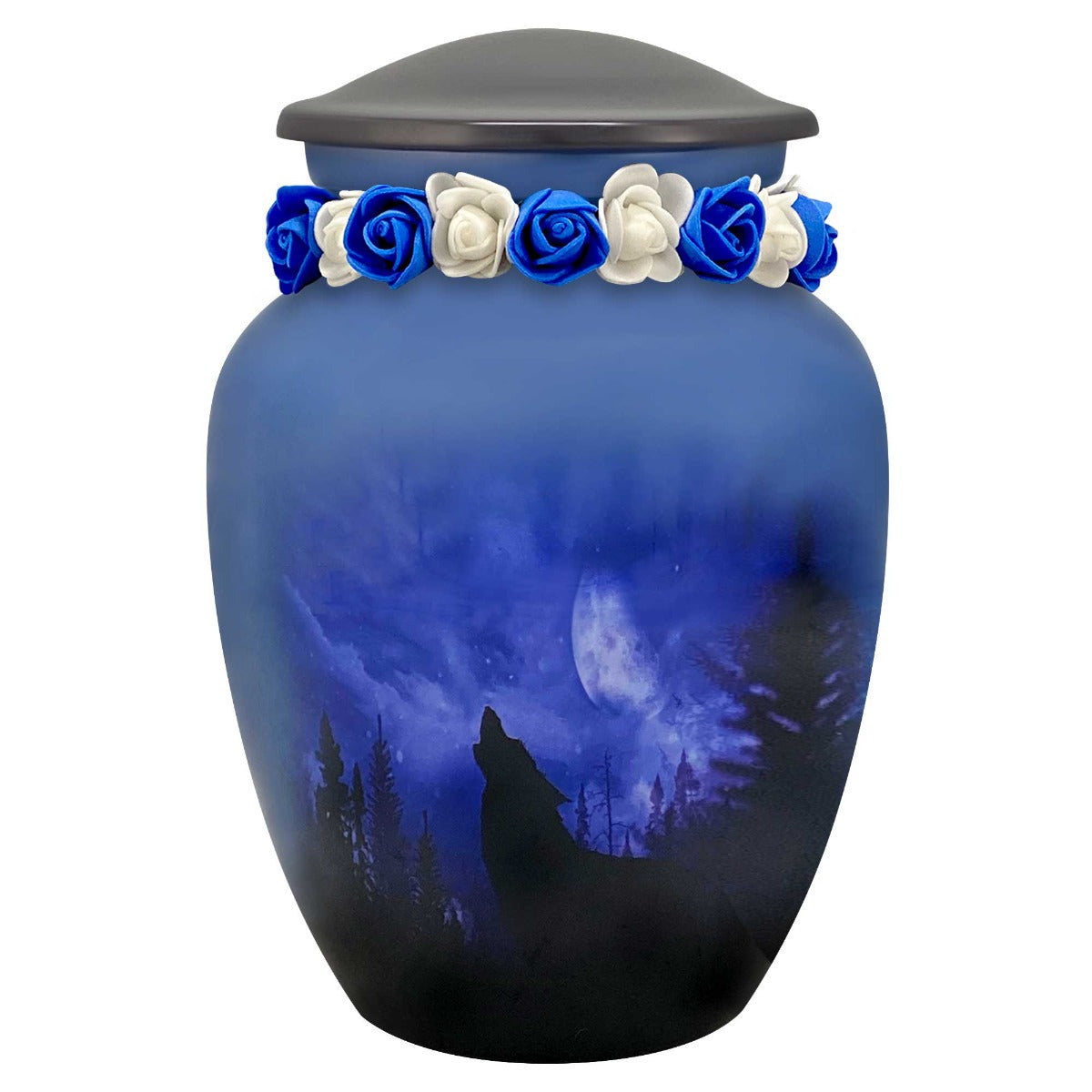 Winter Wolf Moon Medium Cremation Urn - Tribute Wreath™ Option - Pro Sand Carved Engraving