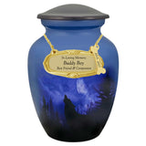 Dog Wolf Moon Urn Photo Plate - Engraved Plate and Dog Bone Tag Option