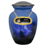 Dog Wolf Moon Urn Photo Plate - Engraved Plate and Dog Bone Tag Option