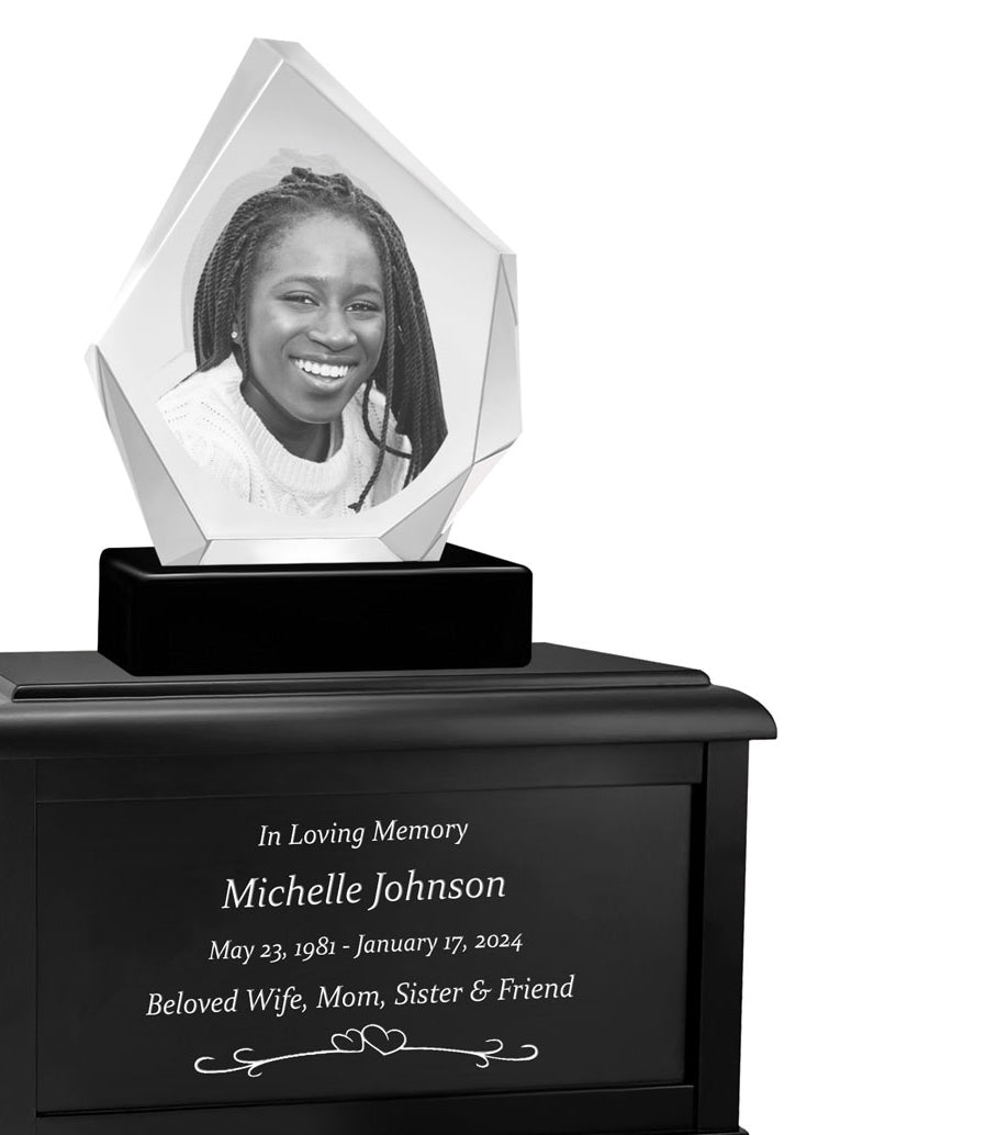 Diamond 3D Crystal Black, Brown or White Keep The Memory® Wood Urn Set - 3D Crystal Photo Engraved Wood Urn