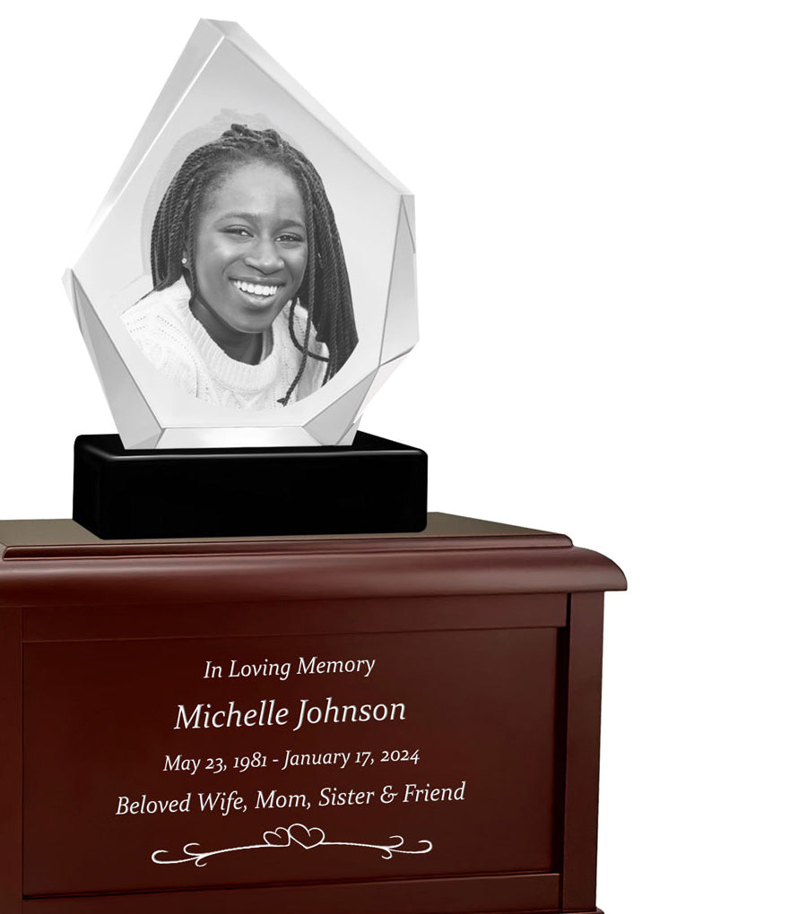 Diamond 3D Crystal Black, Brown or White Keep The Memory® Wood Urn Set - 3D Crystal Photo Engraved Wood Urn