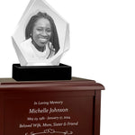 Diamond 3D Crystal Black, Brown or White Keep The Memory® Wood Urn Set - 3D Crystal Photo Engraved Wood Urn