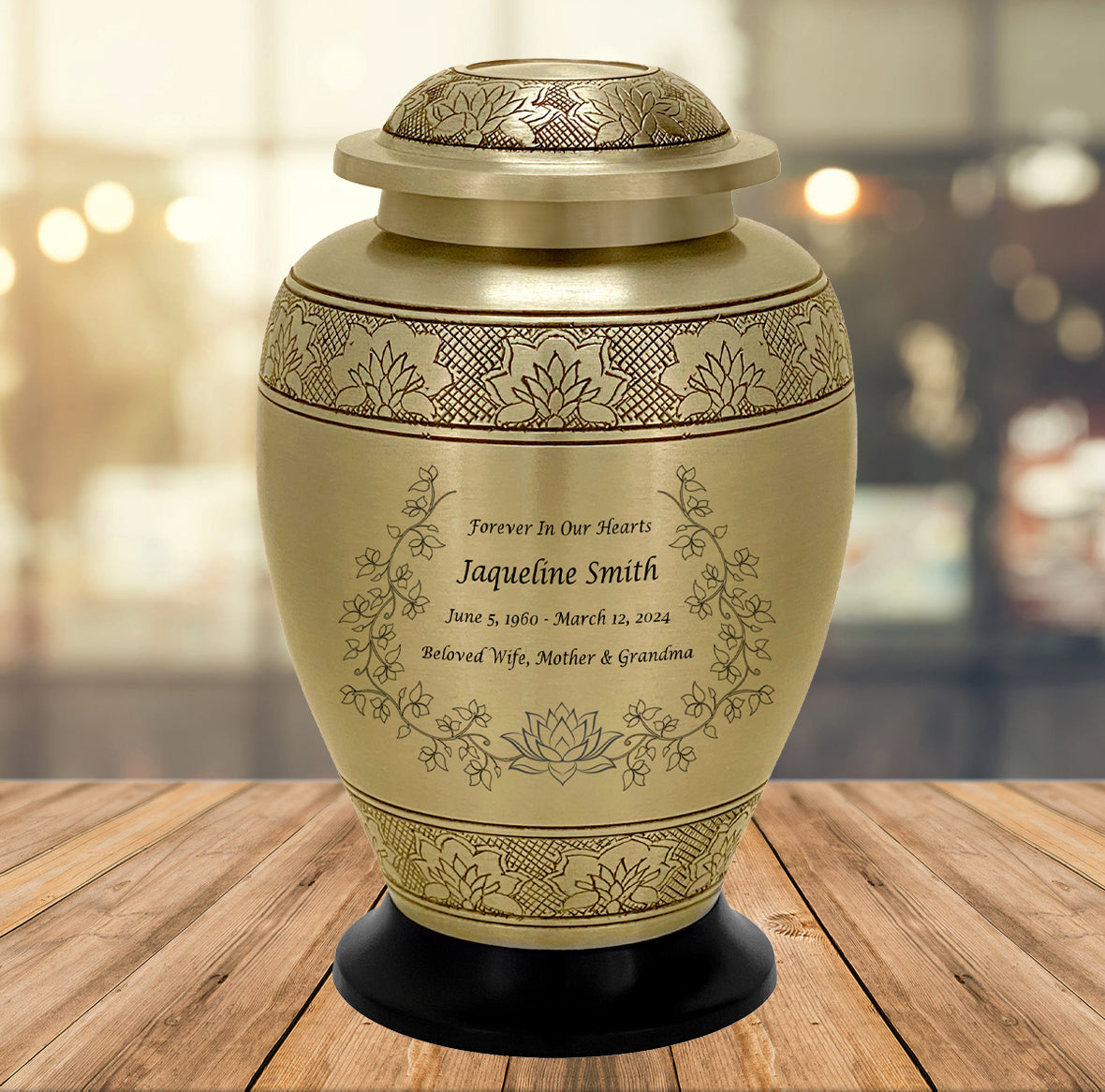 Heavenly Garden Golden Adult Cremation Urn - Pro Diamond Engraving