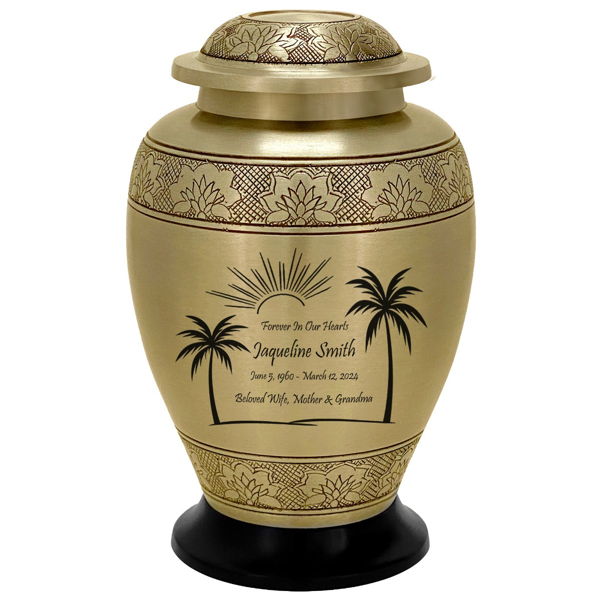 Golden Palm Trees Adult Cremation Urn - Pro Diamond Engraving