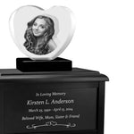 Heart 3D Crystal Black, Brown or White Keep The Memory® Wood Urn Set - 3D Crystal Photo Engraved Wood Urn