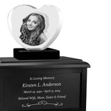 Heart 3D Crystal Black, Brown or White Keep The Memory® Wood Urn Set - 3D Crystal Photo Engraved Wood Urn