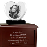 Heart 3D Crystal Black, Brown or White Keep The Memory® Wood Urn Set - 3D Crystal Photo Engraved Wood Urn