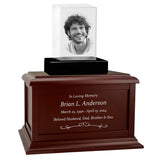 Rectangle 3D Crystal Black, Brown or White Keep The Memory® Wood Urn Set - 3D Crystal Photo Engraved Wood Urn