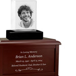 Rectangle 3D Crystal Black, Brown or White Keep The Memory® Wood Urn Set - 3D Crystal Photo Engraved Wood Urn