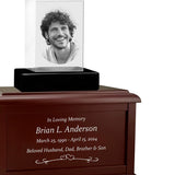 Rectangle 3D Crystal Black, Brown or White Keep The Memory® Wood Urn Set - 3D Crystal Photo Engraved Wood Urn
