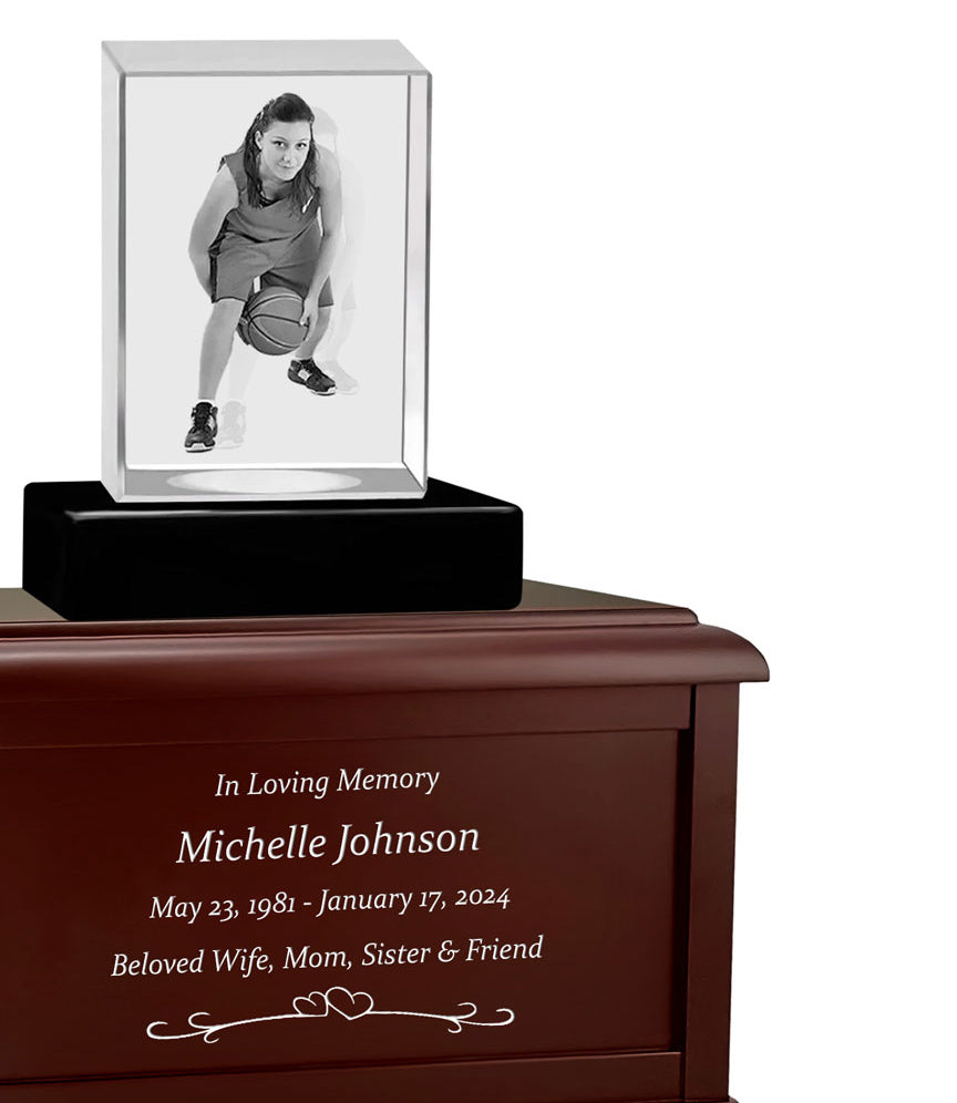 Memorial Ultra Rectangle 3D Crystal Keep The Memory® Wood Urn Set