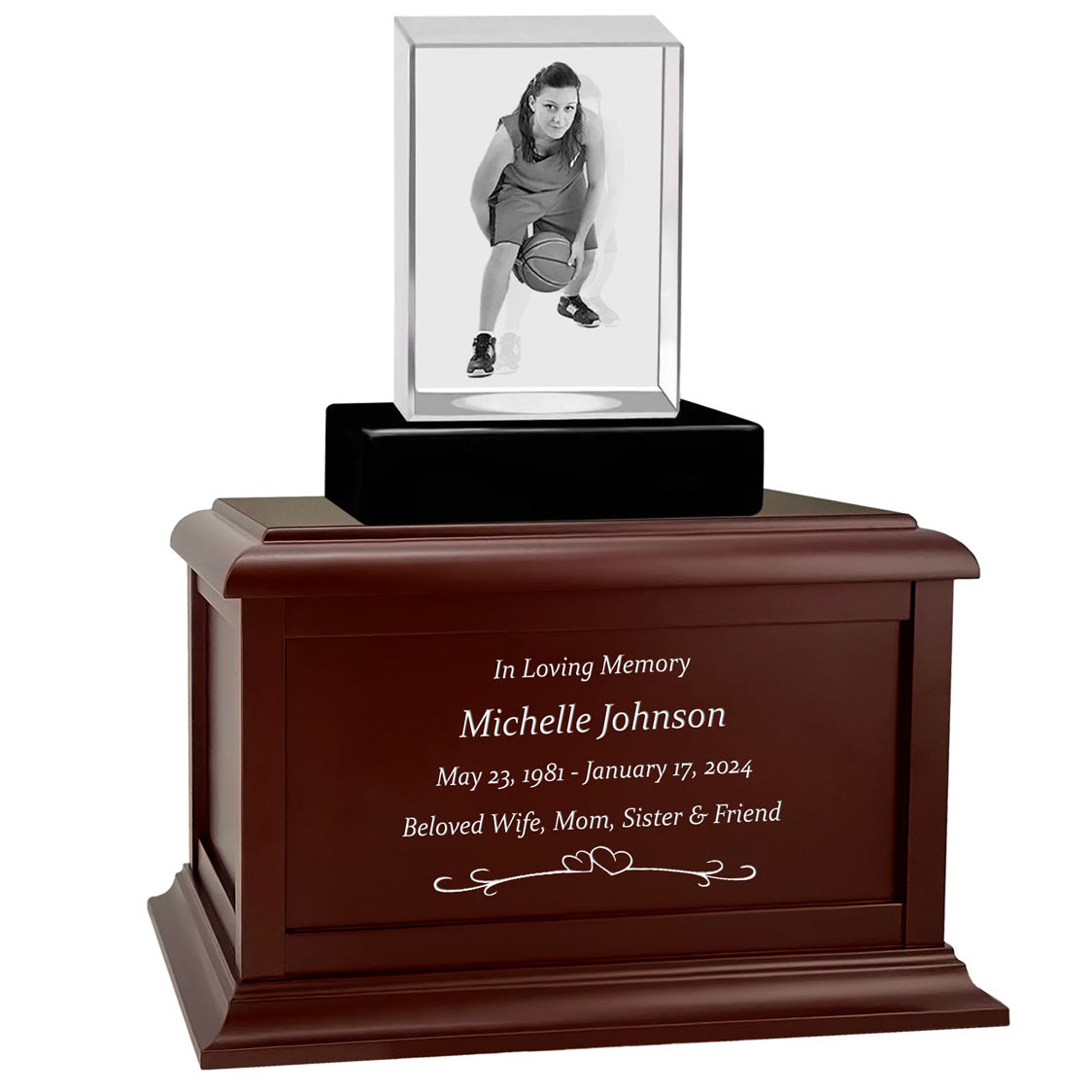 Memorial Ultra Rectangle 3D Crystal Keep The Memory® Wood Urn Set