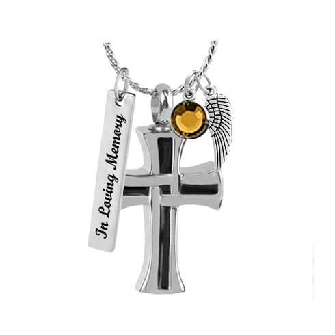 Men's Cross Chain Link Pendant Urn - Love Charm Option