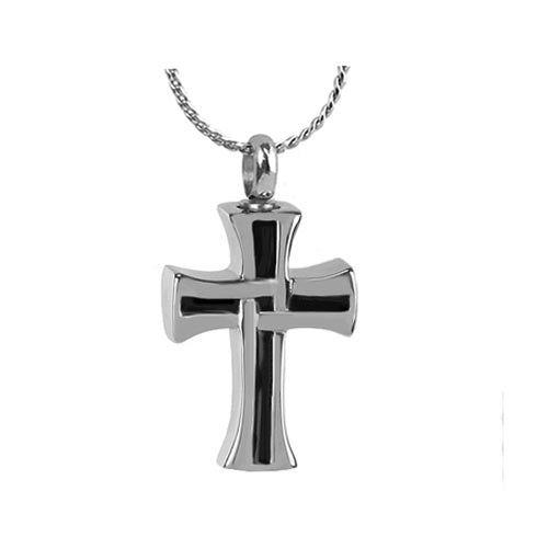 Men's Cross Chain Link Pendant Urn - Love Charm Option