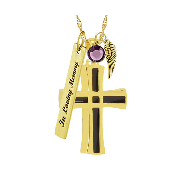 Unisex Chain Link Cross Gold Pendant Urn - Love Charms™ Option