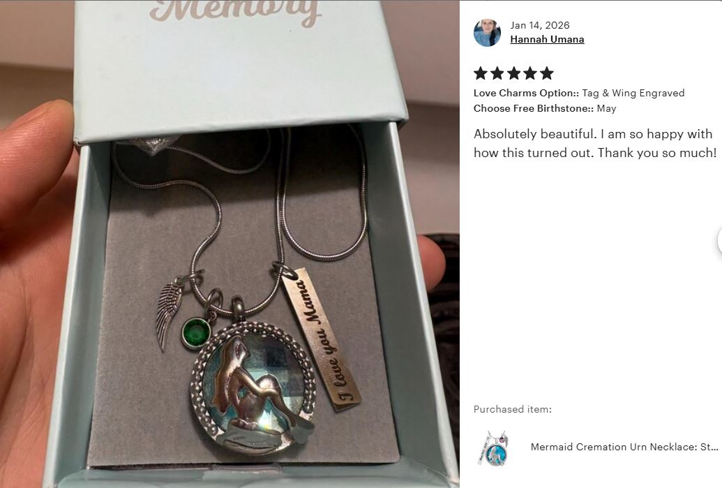 Mermaid Cremation Jewelry Urn - Love Charms® Option
